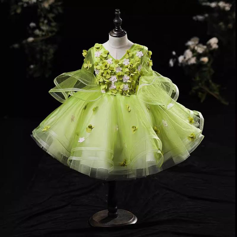 ドレス 女の子 プリンセス フォーマル エレガント かわいい ピアノ発表会 演奏会 結婚式 セレモニー フラワーガール ブライダル ステージ衣装 ベルスリーブ 記念撮影 子供 キッズ ポリエステル