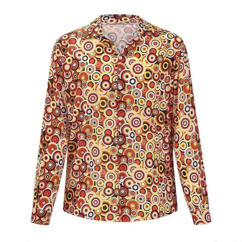 シャツ メンズ ハロウィン 仮装 コスチューム ヒッピー 70年代 ディスコ レトロ ビンテージ 花柄 ポリエステル 色落ちしにくい 襟付き 長袖 大きいサイズ(4.0)