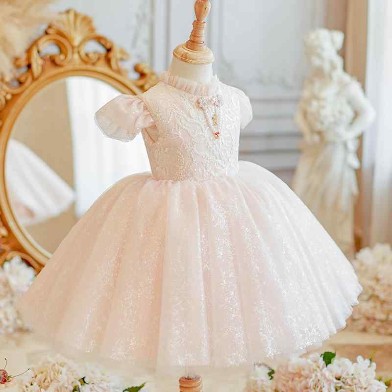 プリンセスドレス 女の子 ベビー キッズ 1歳 誕生日 百日祝い チュール フォーマル 礼服 結婚式 フラワーガール 華やか パステルピンク ポリエステル オールシーズン