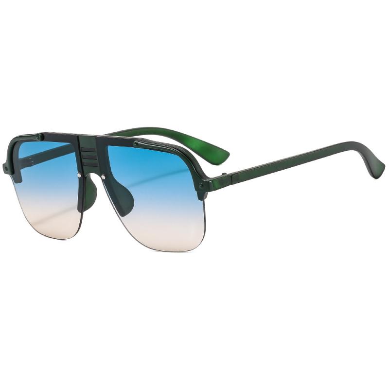 サングラス UVカット 運転用 ドライブ 欧米風 ビッグフレーム オーバーサイズ シールド型 ハーフリム メタルフレーム PCレンズ トレンド おしゃれ ファッション カジュアル シンプル 軽量 オールシーズン 紫外線対策 UV400(4)