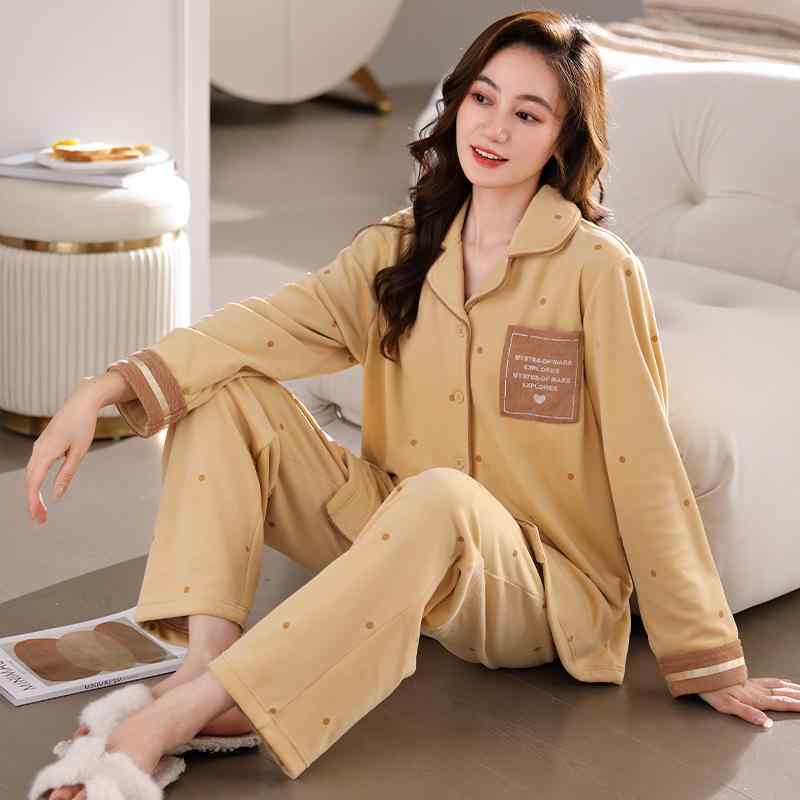 パジャマ レディース 女性用 あったか 厚手 裏起毛 快適 もこもこ フランネル サンゴフリース ルームウェア 部屋着 秋冬 長袖 ロングパンツ 襟付き カーディガン セットアップ