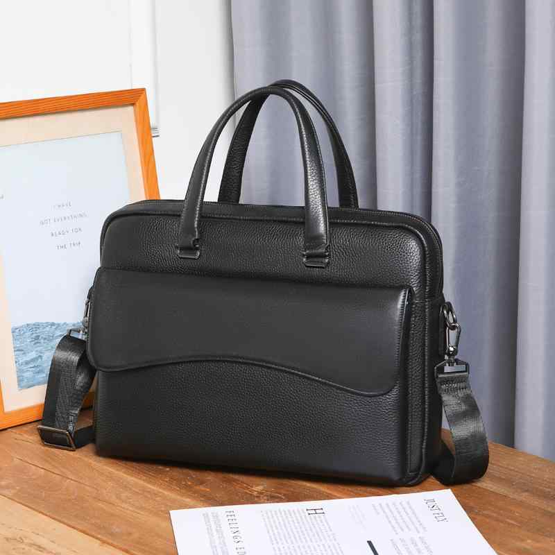 ビジネスバッグ メンズ 本革 牛革 通勤 出張 ブリーフケース 横型 大容量 PC収納 14インチ対応 高級感 丈夫 ブラック 手提げ 肩掛け 斜め掛け