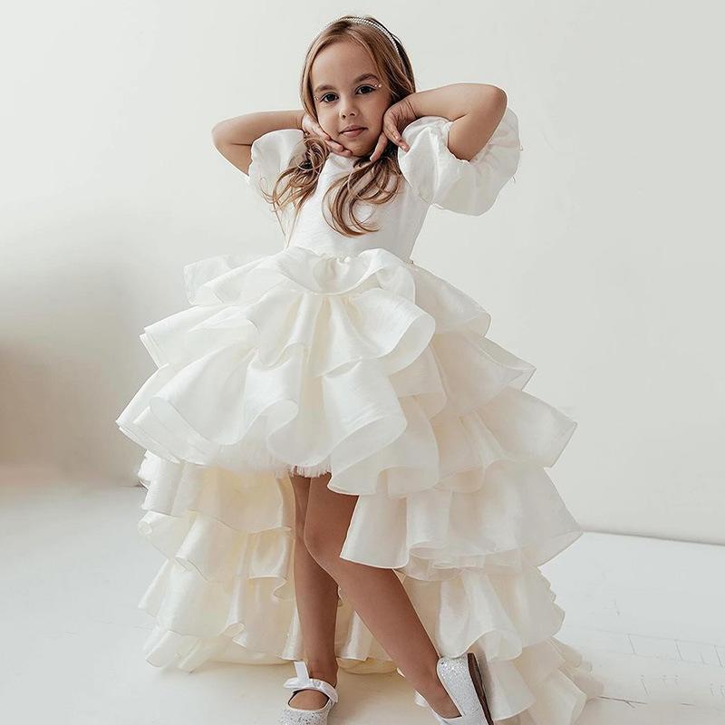 ドレス キッズ 女の子 プリンセス ハイロー丈 トレーン フォーマル かわいい ボリューム チュール キャミソールワンピース リボン 発表会 結婚式 パーティー 誕生日 子供用 白 ピンク ラベンダー