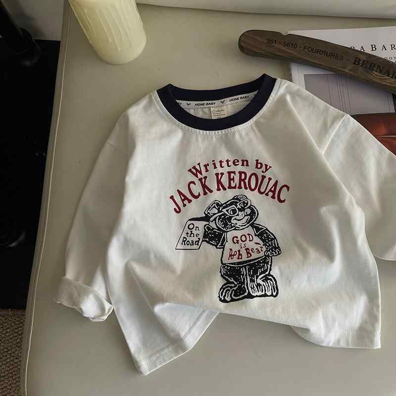 Tシャツ キッズ 子供 ベビー 男の子 女の子 吸湿速乾 長袖 白 ホワイト シンプル プリント柄 丸首 綿 コットン 韓国子供服 春秋 インナーシャツ ソフトな肌触り 安全基準A類