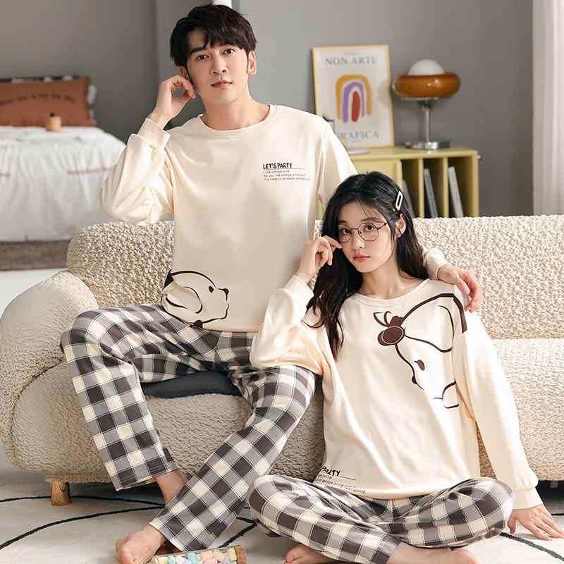 パジャマ 男女兼用 通気性 伸縮性 快適 ゆったり 高級感 長袖 ロングパンツ 丸首 綿100% 部屋着 カジュ..