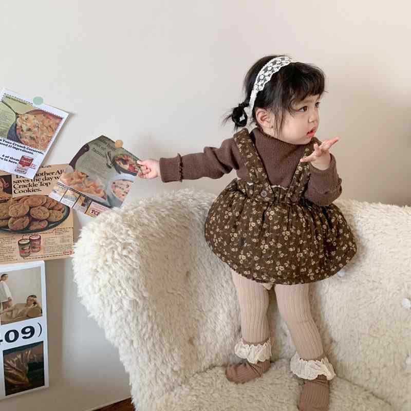 キッズ 女の子 ベビー 中綿 厚手 あったか 柔らか 綿素材 サロペットスカート ジャンパースカート トップス セットアップ 韓国風 花柄 おしゃれ かわいい 秋冬 コーデ