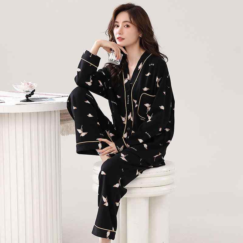 ルームウェア レディース 通気性 快適 伸縮性 コットン 綿100% 長袖 ロングスリーブ 開襟 カーディガン 韓国風 外出着 お出かけ 部屋着 春秋 保温 Vネック 長パンツ