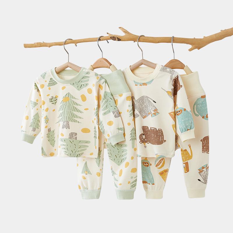 インナー上下セット ベビー キッズ 子供用 純綿 コットン100% ハイウエスト 腹巻付き お腹保護 保温 暖..