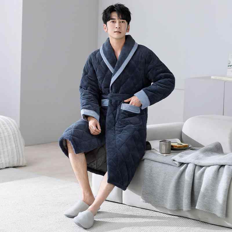 バスローブ メンズ 抗菌 保温 厚手 冬用 ゆったり 大きいサイズ シンプル カジュアル 三層キルティング..