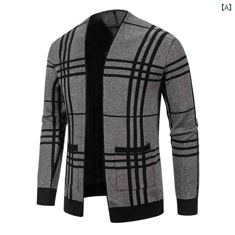 ニットカーディガン メンズ 男性用 秋冬 韓国ファッション 大きいサイズ ビッグサイズ Vネック 長袖 スリムフィット ジャガード織り ポリエステル ブリティッシュスタイル