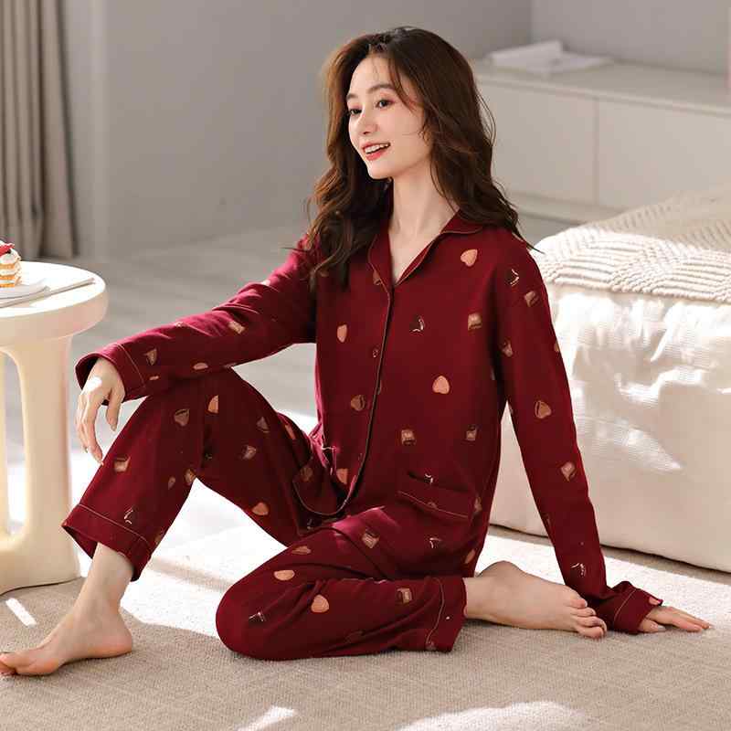 パジャマ レディース 快適 保温 通気性 綿100% コットン 前開き 襟付き 長袖 春秋 ルームウェア 大きい..