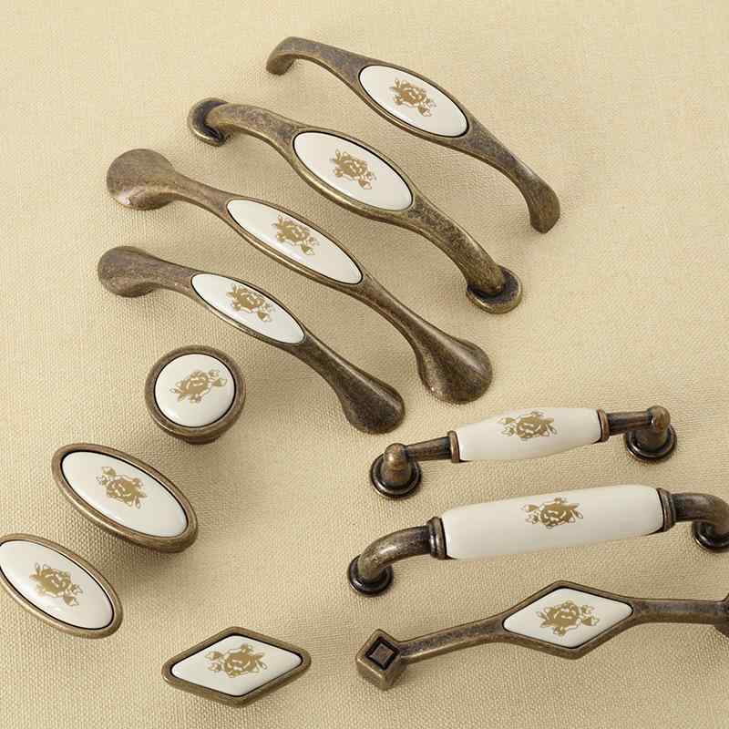 ・商品名: 扉・家具用取っ手・用途: 扉、引き出し・スタイル: 新中式・素材: 陶磁器・加工: 釉薬加工・表面加工: アンティーク調、田園風、デカール