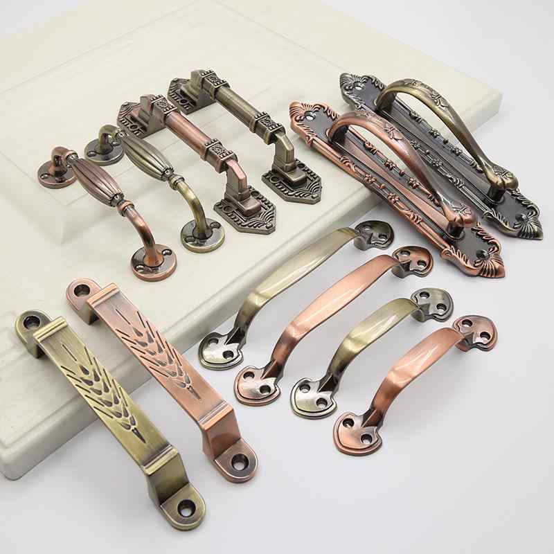 ドアハンドル レトロ アンティーク調 表面実装 大型取っ手 引き戸 室内扉 木製扉 キャビネット クローゼット 家具用 シンプル 亜鉛合金製 電気メッキ加工 青古銅色 赤古銅色 アメリカンスタイル