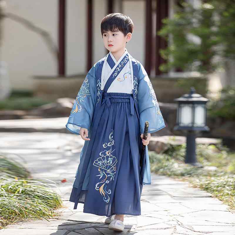 唐装 男の子 漢服 薄手 シフォン素材 通気性 夏 中国風 古風 民族衣装 キッズ 男児 イベント 発表会 衣..