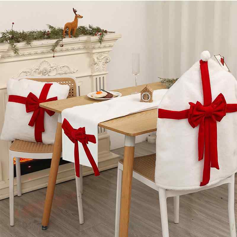 クリスマス インテリア ふわふわ やわらか チェアカバー クッション テーブルランナー リボン セット 欧風 白 赤 緑 雑貨
