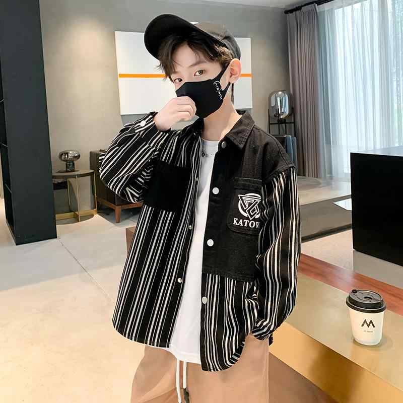 シャツ 男の子 キッズ ジュニア 小学生 長袖 襟付き 春秋 ストリート カジュアル 韓国風 柔らかい 肌触り 無地 おしゃれ かっこいい