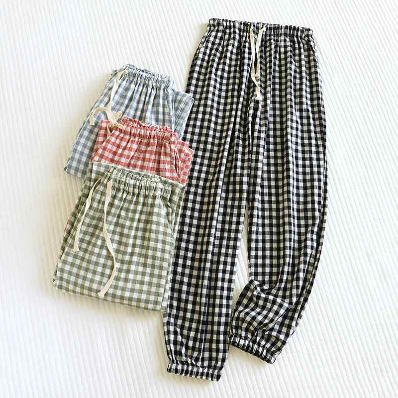 ルームパンツ 男女兼用 カップル ペア メンズ レディース 綿 コットン ウォッシュ加工 薄手 軽量 裾リブ 小格子柄 チェック柄 四季兼用..