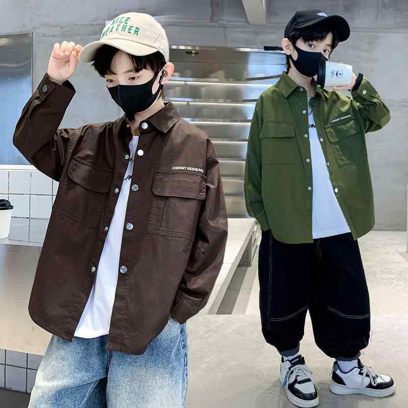 シャツ キッズ 男の子 ジュニア ソフト加工 柔らかい 綿素材 長袖 レギュラーカラー ワークシャツ カジ..