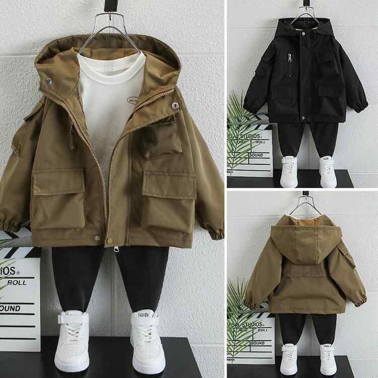 ジャケット 男の子 キッズ 無地 マルチポケット 春秋 長袖 カジュアル おしゃれ ジップアップ ソフト素材 ポリエステル ブルゾン 子供服