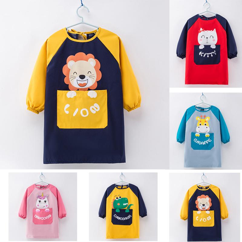 お食事エプロン ベビー キッズ 男女兼用 長袖 防水 撥水 防汚 春秋 プリント よだれかけ かわいい キャ..