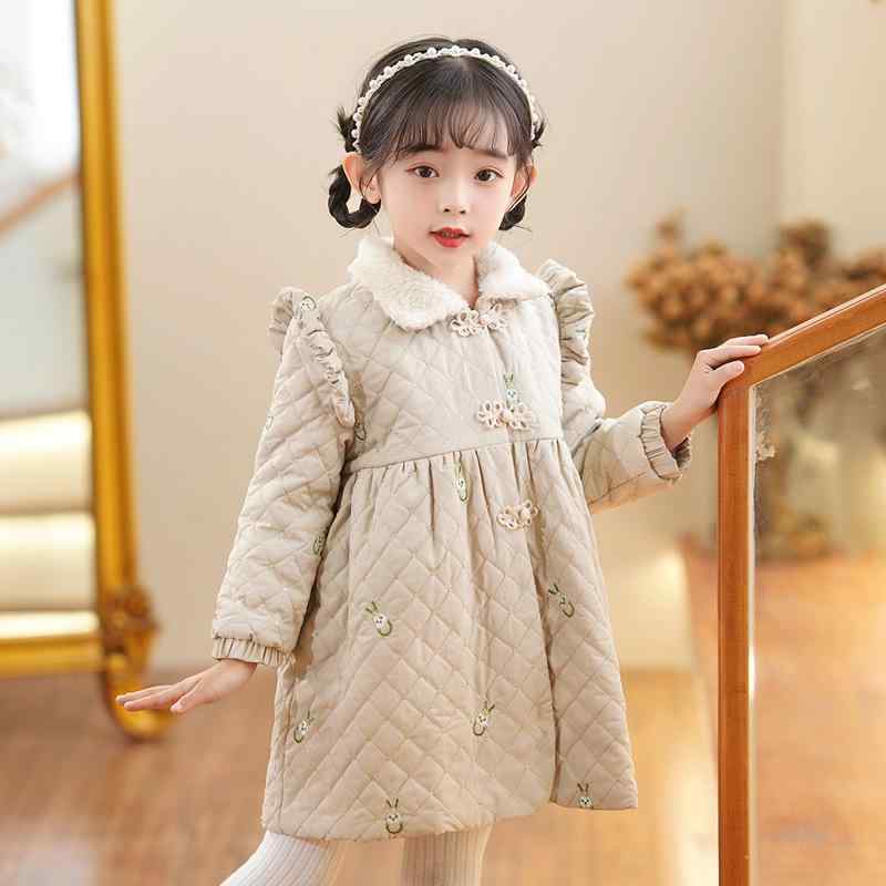 中綿コート 女の子 女児 キッズ 子供服 冬用 厚手 防寒 暖かい 中綿入り 襟付き シングルボタン チャイ..