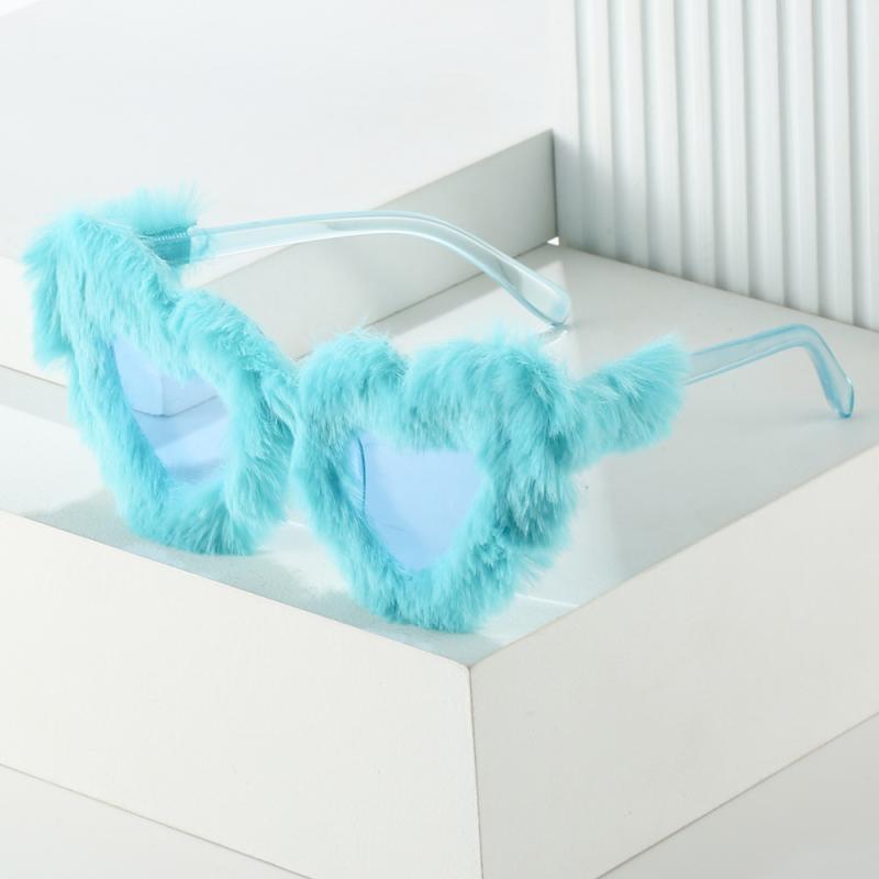 サングラス レディース ハートフレーム もこもこ UV400カット 個性派 インフルエンサー ストリート ファッション 旅行 ドライブ サイクリング レジャー イベント ACレンズ PCフレーム(4)