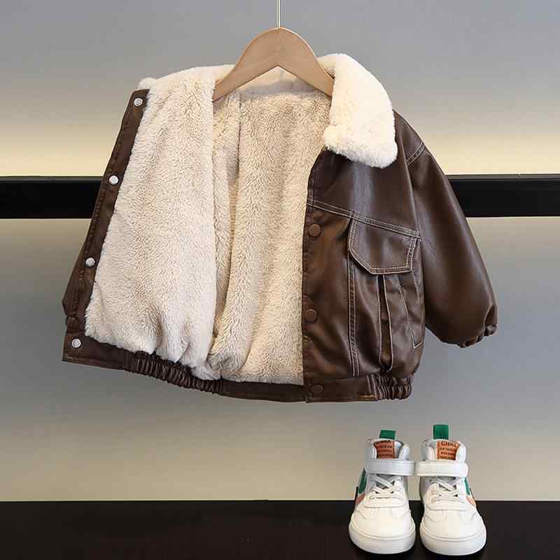 ジャケット キッズ 男の子 フェイクレザー PUレザー ボア裏地 厚手 暖かい 防寒 襟付き シングルボタン アウター ブルゾン 秋冬 カジュアル