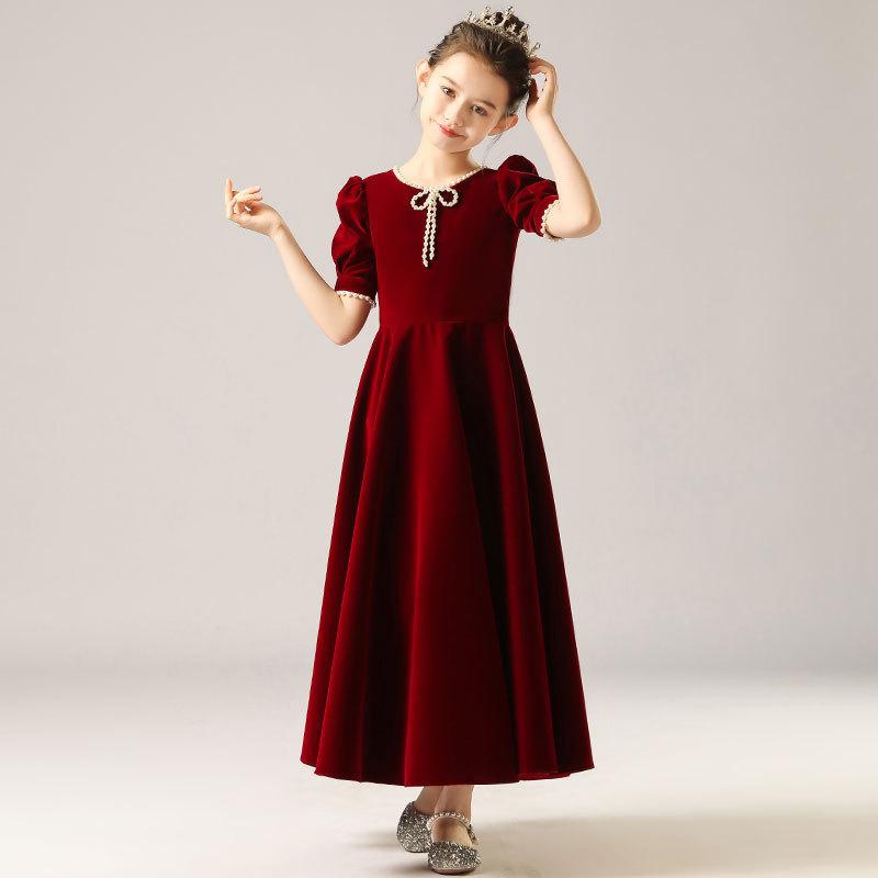 {"value": "ドレス キッズ 女の子 プリーツ加工 オールシーズン ワインレッド ボルドー パフスリーブ プリンセスライン ピアノ発表会 演奏会 コンクール ステージ衣装 ジュニア ポリエステル 麻混紡"}