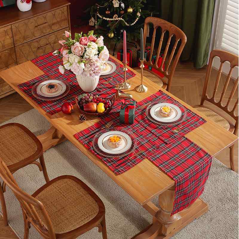 テーブルランナー クリスマス パーティー 来客用 ライトラグジュアリー 高級感 長方形 レッド チェック柄 北欧風 ポリエステル 綿 プレースマットセット