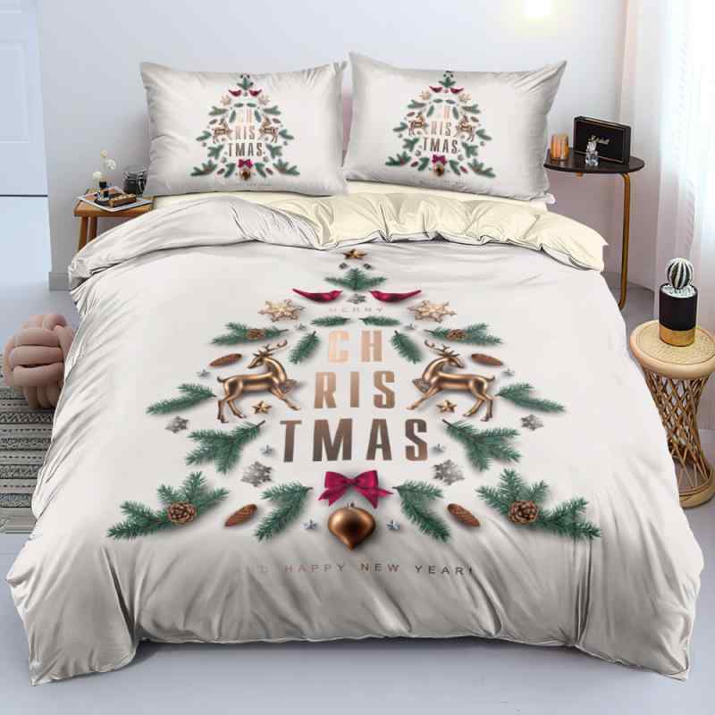 寝具 3点セット デジタルプリント ピーチスキン加工 ポリエステル クリスマス 雪景色 ファンタジー柄 ..