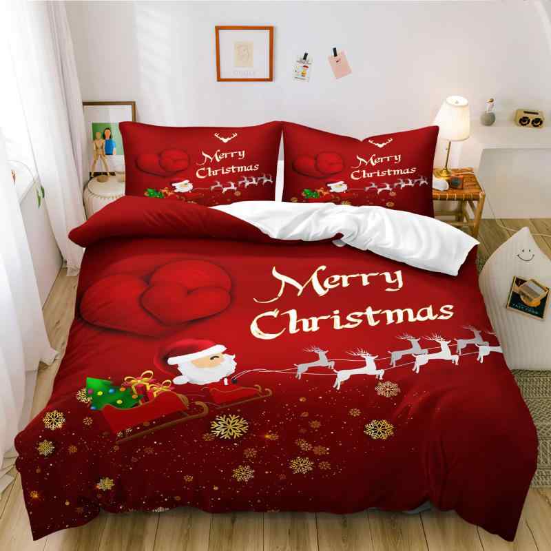 寝具 デジタルプリント サンタクロース柄 クリスマスデザイン ピーチスキン加工 ポリエステル 掛け布団..