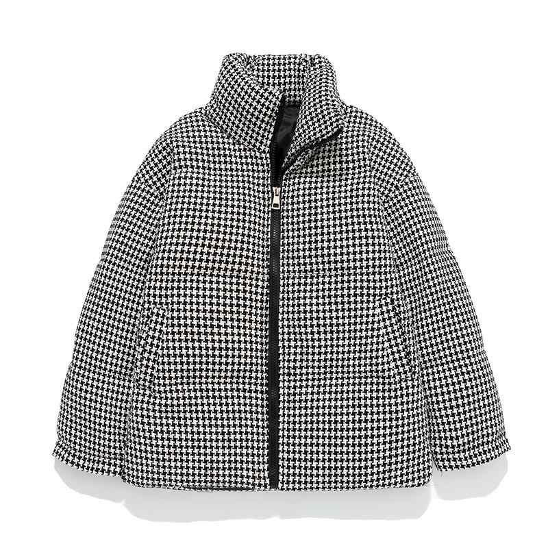 中綿ジャケット メンズ 防寒 保温 厚手 スタンドカラー 千鳥格子 カジュアル ペア 韓国ファッション トレンド 大きいサイズ 冬物