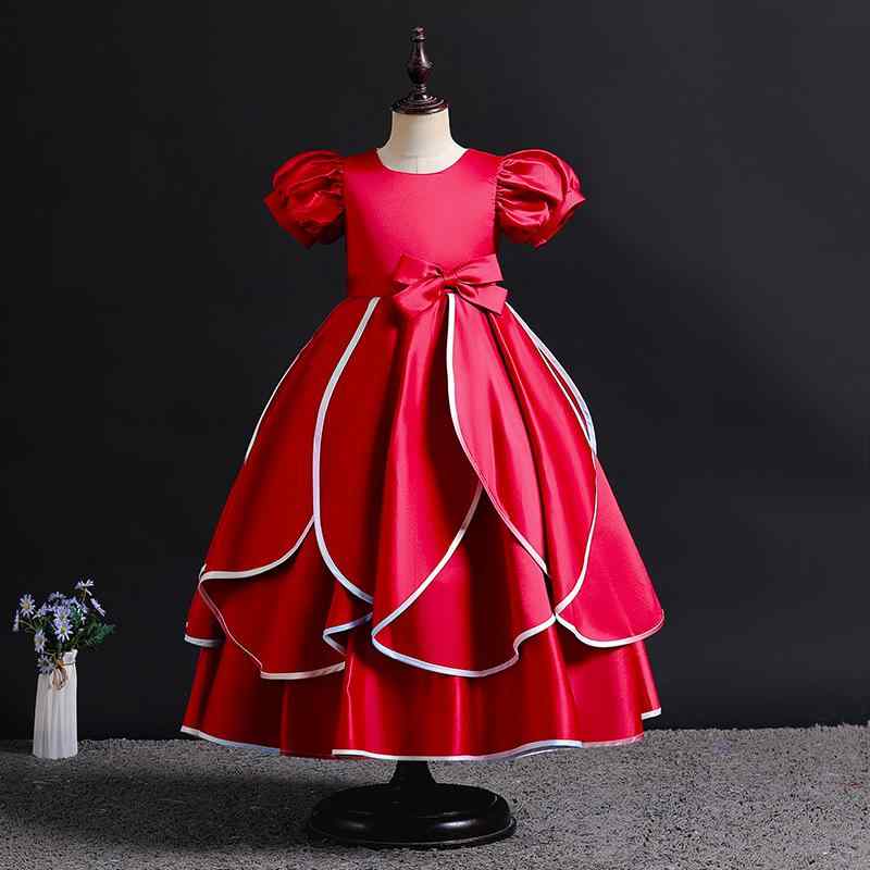 ワンピース 女の子 キッズ プリンセスドレス パフスリーブ サテン生地 レインボーエッジ 誕生日 発表会 フォーマル 結婚式 入園式 卒園式 パーティー 高級感 通年 オールシーズン 3-8歳向け