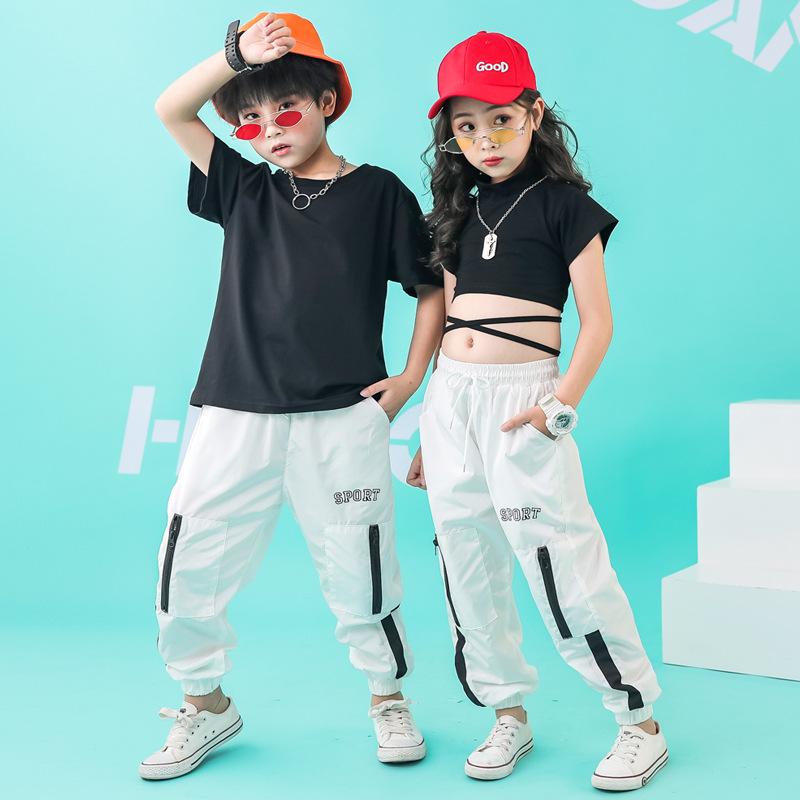 ダンス衣装 キッズ 子供用 女の子 ガールズ ストリートダンス ヒップホップ ジャズダンス 発表会 演出服 ショート丈 クロップド丈 上下セット 韓国風 綿素材 男女兼用 練習着