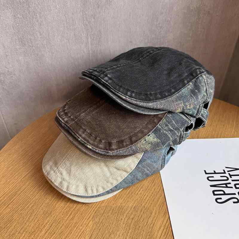 ハンチング帽 メンズ レディース 男女兼用 透湿 通気性 ウォッシュ加工 切り替え レトロ ヴィンテージ シンプル 和風 ストリートスタイル キャスケット帽 後ろかぶり サブカルチャー ファッション オールシーズン(4)