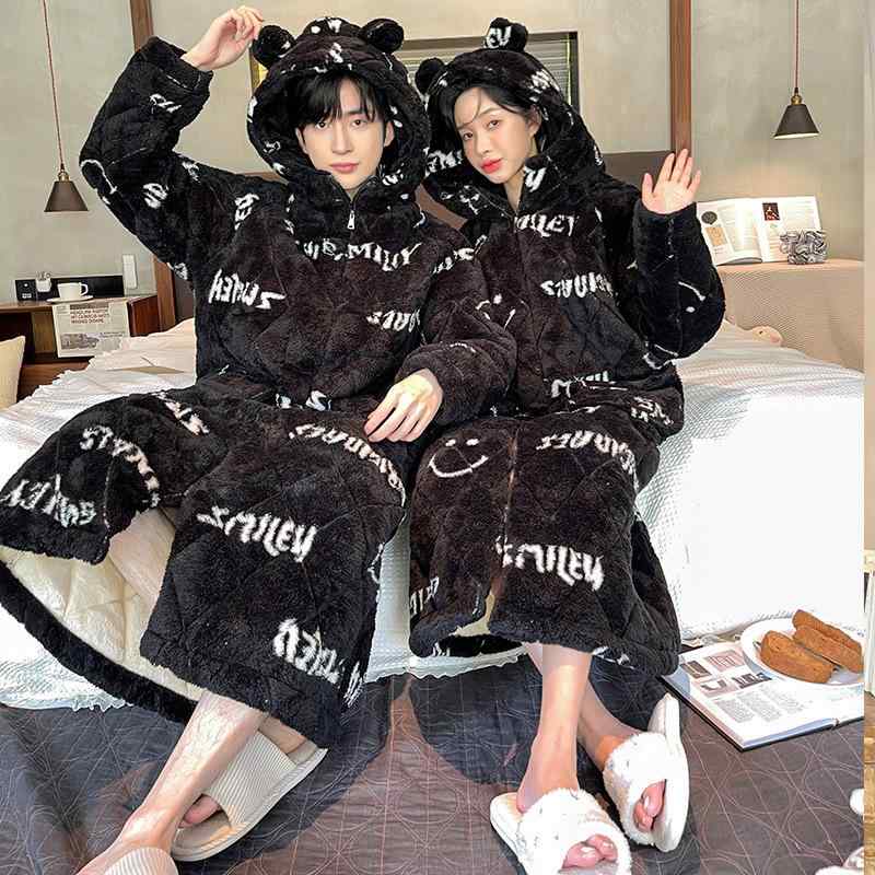 ルームウェア 男女兼用 カップル ペア あったか 保温 三層構造 厚手 中綿入り 冬用 珊瑚フリース ロン..