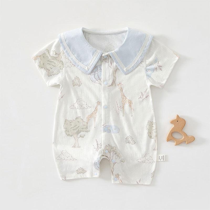 ロンパース ベビー 新生児 キリン柄 接触冷感 吸湿速乾 竹繊維 薄手 半袖 フラットシーマ縫製 肌に優しい 通気性 夏 男女兼用 A類