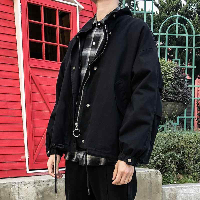 ジャケット メンズ 水洗い デニム ワークジャケット ゆったり ルーズフィット 無地 シングルボタン 春秋 カジュアル アウター コットンブレンド デイリーユース 長袖 ポケット付き