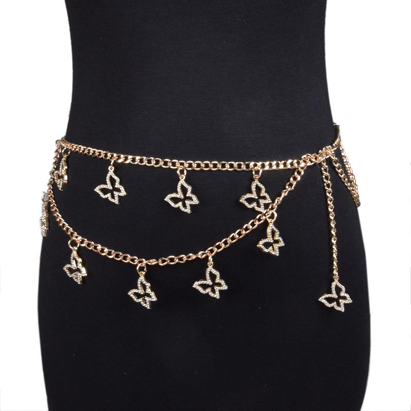 ウエストチェーン レディース 女性用 欧米風 パンク レトロ カジュアル 蝶 バタフライ ボディチェーン ..