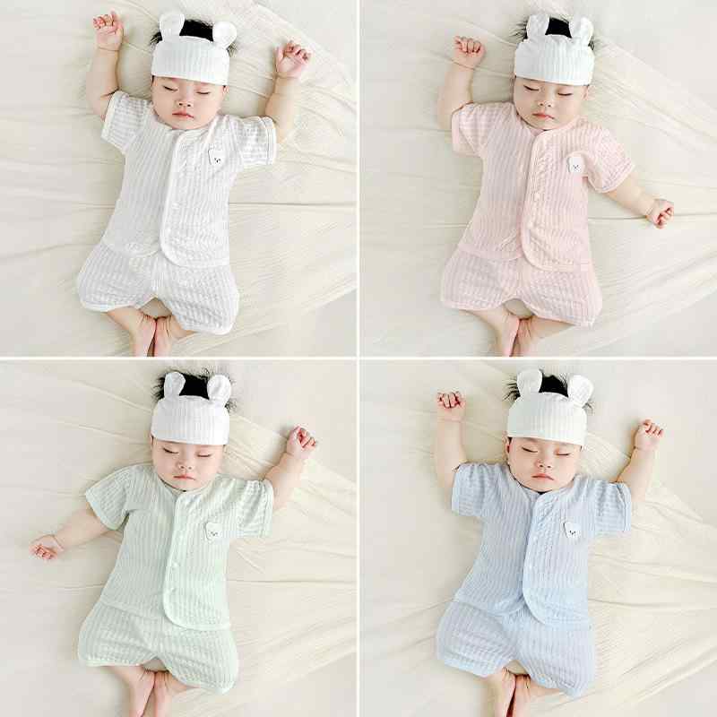 ベビー服 男女兼用 男の子 女の子 赤ちゃん 幼児 綿100% 薄手 半袖 ショートパンツ 上下2点セット 夏物 接触冷感 吸汗速乾 通気性 涼しい カジュアル お出かけ 部屋着 パジャマ かわいい(x2)