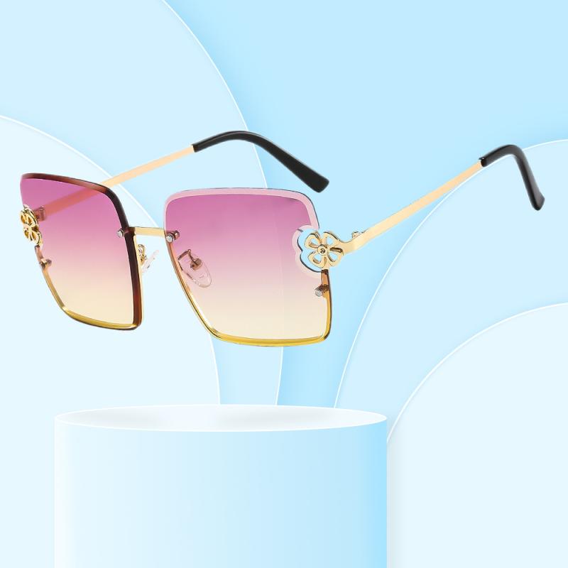 楽天セキュアデポサングラス レディース 女性用 UV400カット ハーフリム スクエア メタルフレーム フラワーデザイン 個性的 高級感 欧米スタイル ファッション 春夏 カジュアル 通勤 エレガント