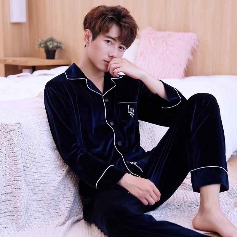 パジャマ メンズ ベロア 秋冬 長袖 長パンツ 上下セット 前開き 襟付き 厚手 保温性 伸縮性 ゆったり ..