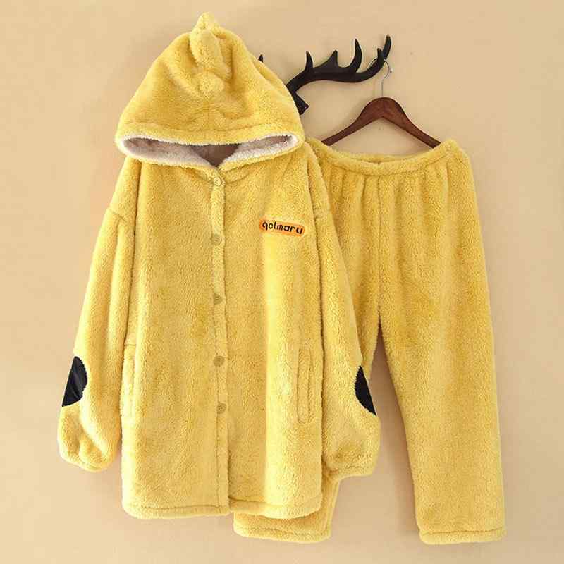 パジャマ メンズ レディース カップル 厚手 フランネル 保温 防寒 長袖 長パンツ フード付き キャラク..