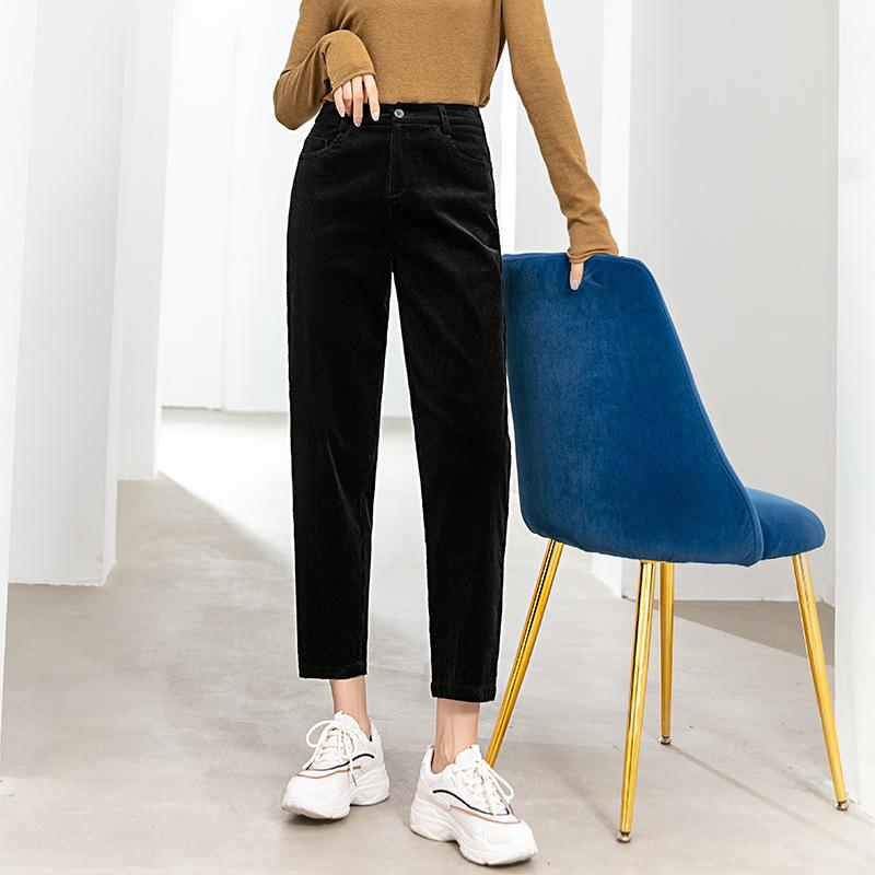 パンツ レディース 女性用 コーデュロイ 綿 コットン テーパード 裏起毛 ウエストゴム ゆったり ハイウエスト ハーレム 9分丈 アンクル丈 大きいサイズ 体型カバー カジュアル 着回し 春秋冬