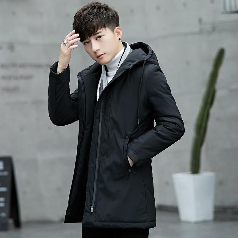 ジャケット メンズ 防寒 保温 中綿アウター ミドル丈 肉厚 フード付き ジップアップ 無地 ポリエステル素材 イージーケア カジュアル デイリーユース 冬物 韓国ファッション(4)