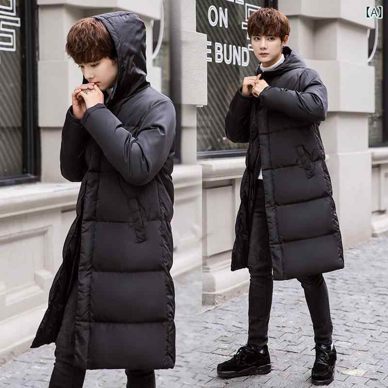 綿服 メンズ 厚手 防寒保温 フード付き ロング丈 中綿ジャケット アウター 無地 韓国風 カジュアル 通勤 通学 秋冬