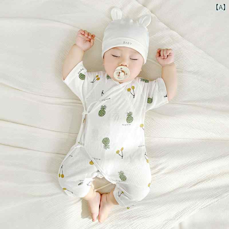 ロンパース ベビー 新生児 男の子 女の子 男女兼用 春夏 薄手 半袖 綿100% フラッ...
