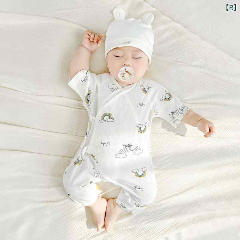 ロンパース ベビー 新生児 男の子 女の子 男女兼用 春夏 薄手 半袖 綿100% フラッ...