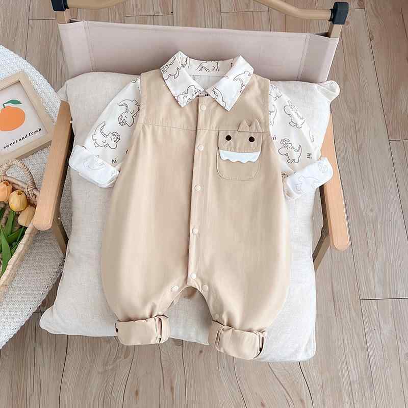 ベビー服 男の子 柔軟加工 春秋 シャツ サスペンダーパンツ 2点セット 綿95% ニット素材 長袖 長ズボン プルオーバー おしゃれ かわいい シンプル カジュアル