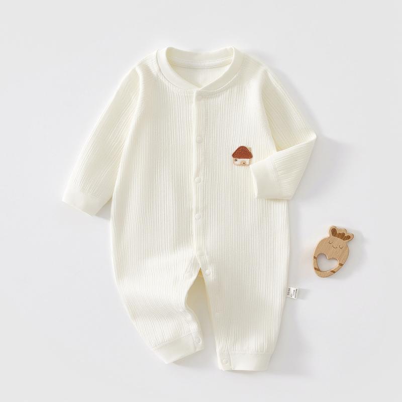 ロンパース ベビー 新生児 赤ちゃん 長袖 綿100% フラットシーム 前開き スナップボタン オールシーズン 部屋着 パジャマ カジュアル 小屋柄 おうち柄 A類 安心素材 出産祝い ギフト